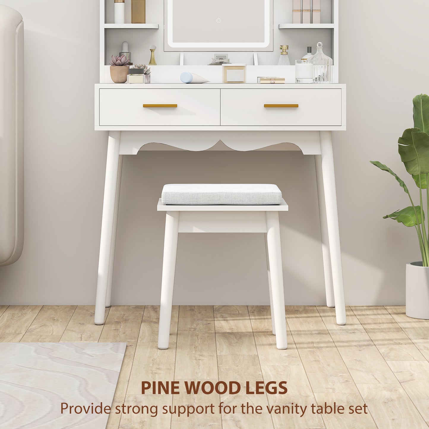 Dididi White Elegant Dressing Table With LED Mirror