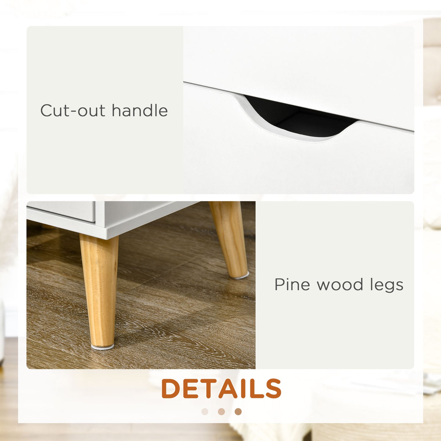 Dodomi Suke White Bedside Table With 2 Drawers And Natural Wood Legs