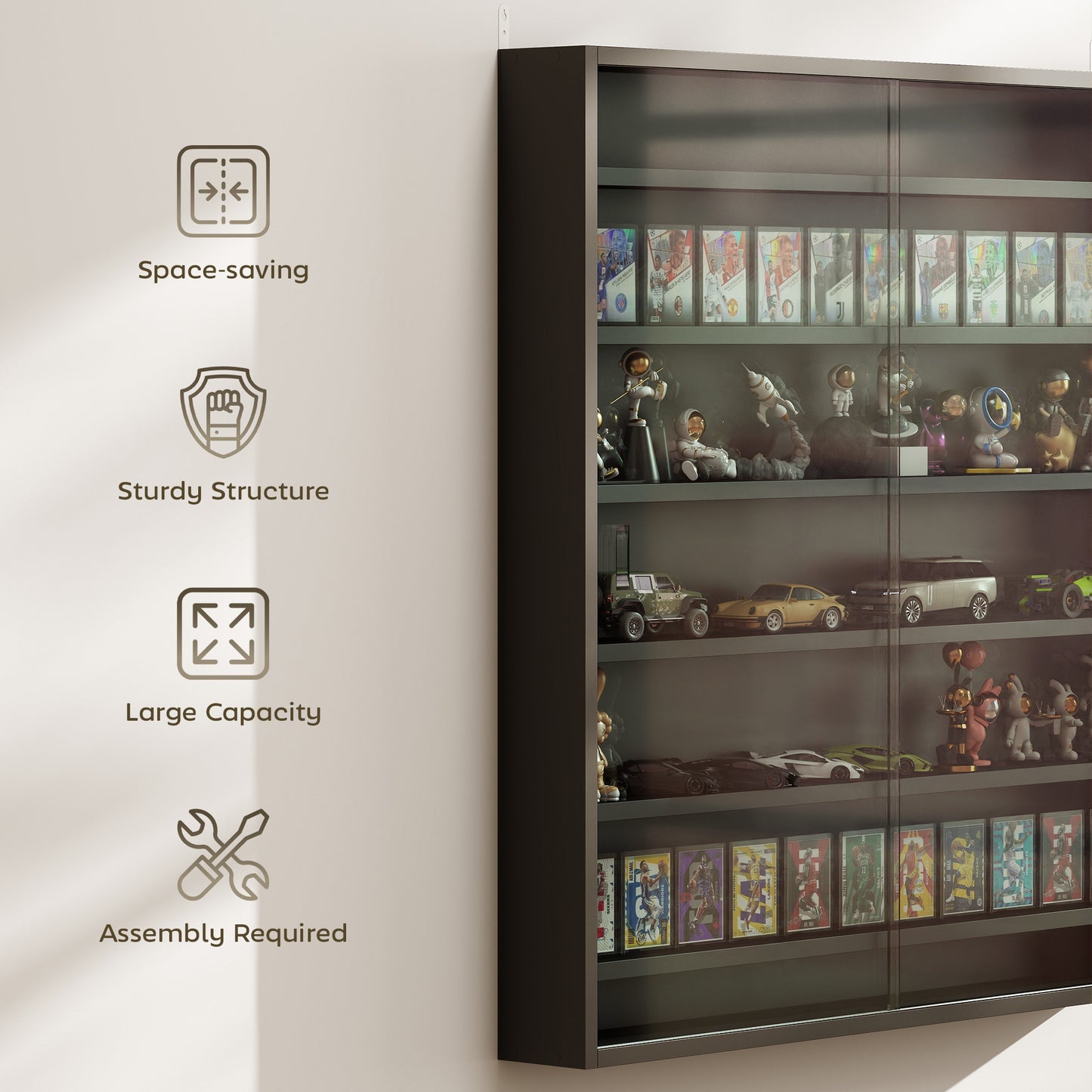 Kamafi Wood And Glass Black 6 Tier Display Cabinet With Glass Doors