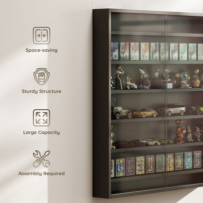 Kamafi Wood And Glass Black 6 Tier Display Cabinet With Glass Doors