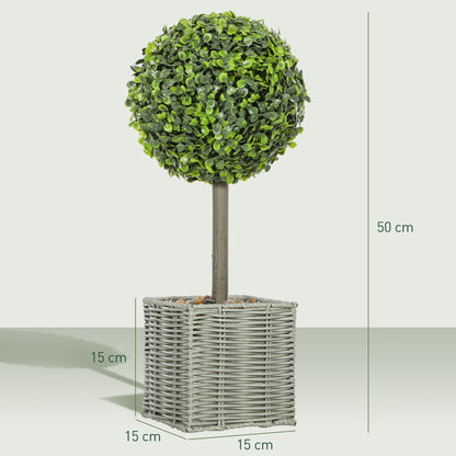 Moeldi Viso Set Of 2 Artificial Boxwood Topiary Balls With Woven Pots And Fauxbble Detail H8 50cm