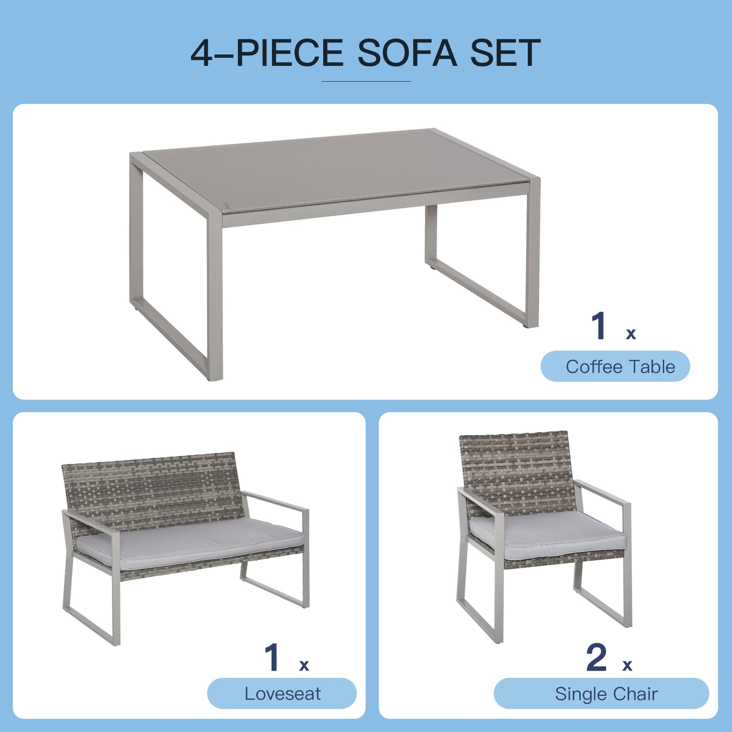 Kelusu Rattan 5 Seater Garden Furniture Sofa Set with 2 Armchairs and Coffee Table