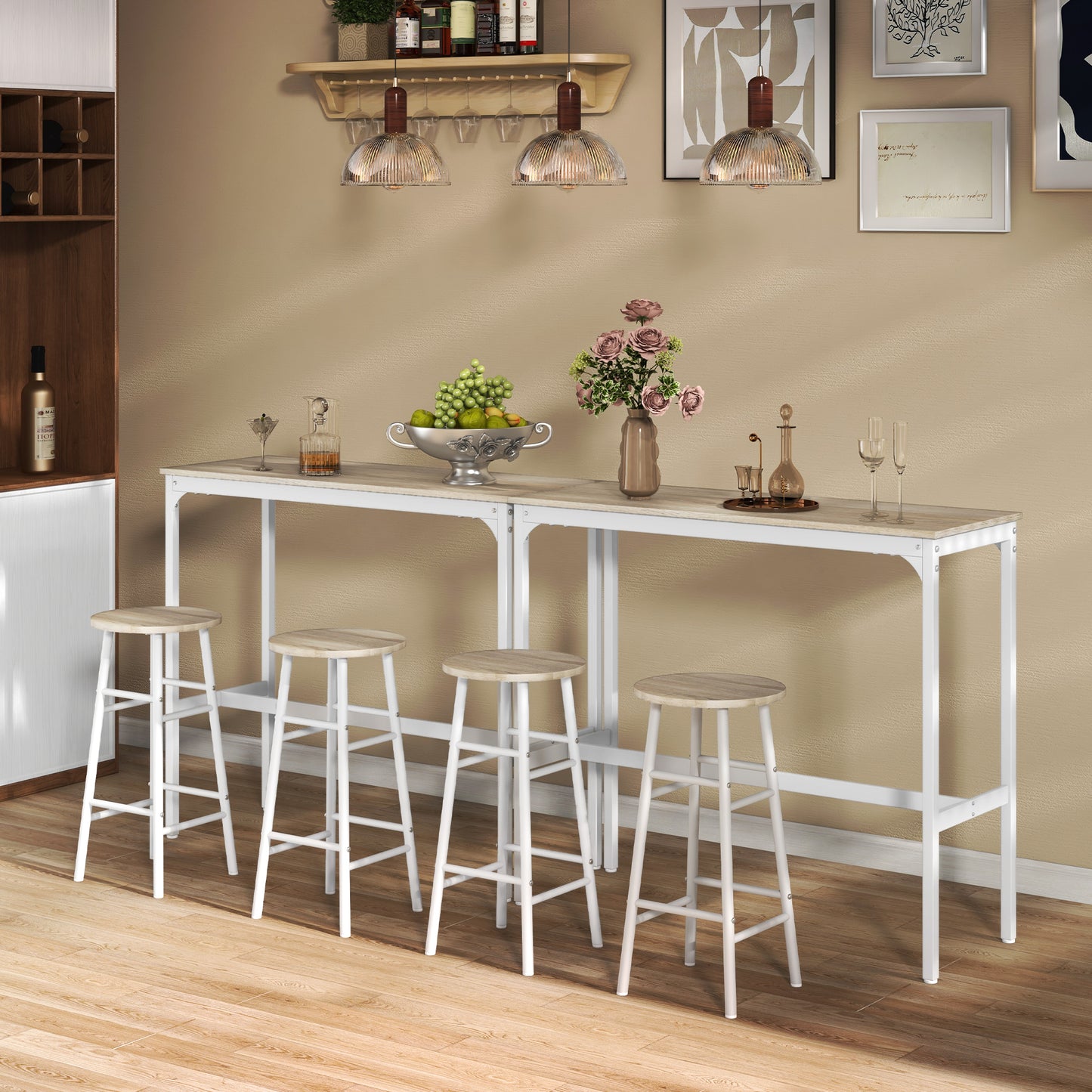 Faro Wooden Oak 3 Piece Industrial Bar Table And Stool Set