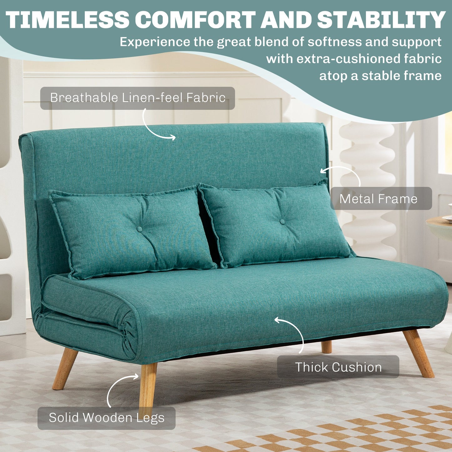 Baroma Tadi Linen Look Green 2 Seater Sofa Bed
