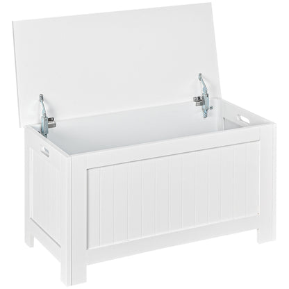 Loro Farmhouse Wooden White Lift Top Storage Chest With Safety Hinges