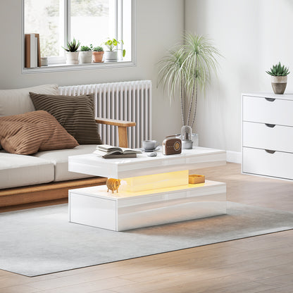 Lomoyo cm High Gloss White LED Coffee Table With Integrated Storage