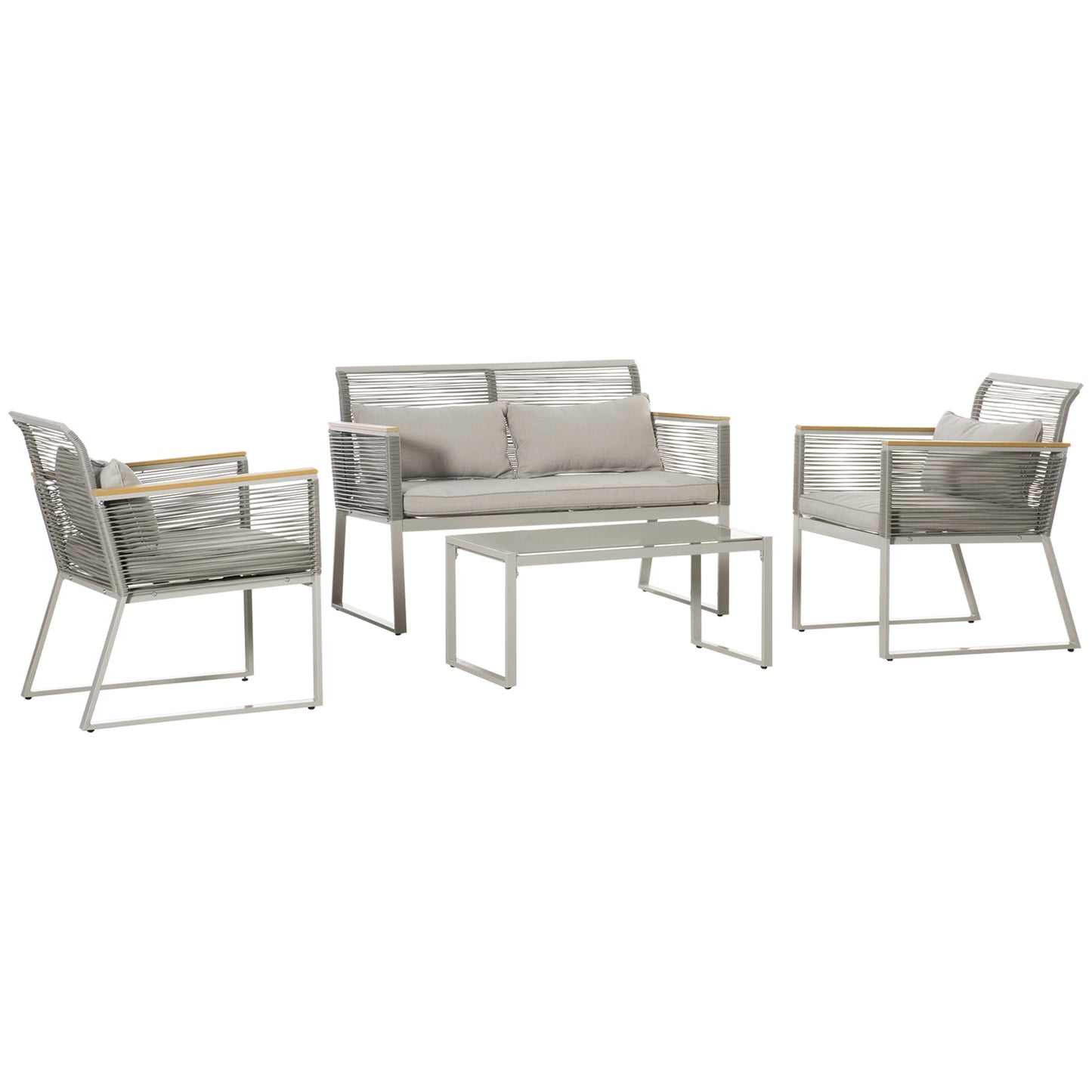 Rotoyo Kaha Grey Rattan String 4 Seater Outdoor Furniture Set With Cushions