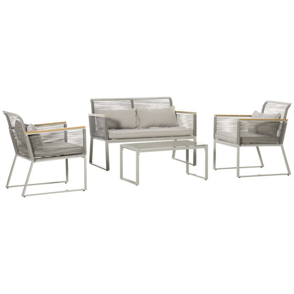 Rotoyo Kaha Grey Rattan String 4 Seater Outdoor Furniture Set With Cushions