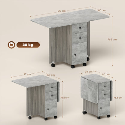 Dorette Wooden Mixed Grey Drop Leaf Dining Table With Multi Storage Design