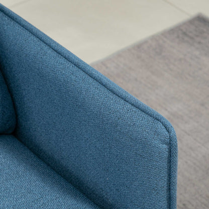 Mado Fabric Dark Blue Button Tufted 2 Seater Sofa With Cushions And Steel Legs
