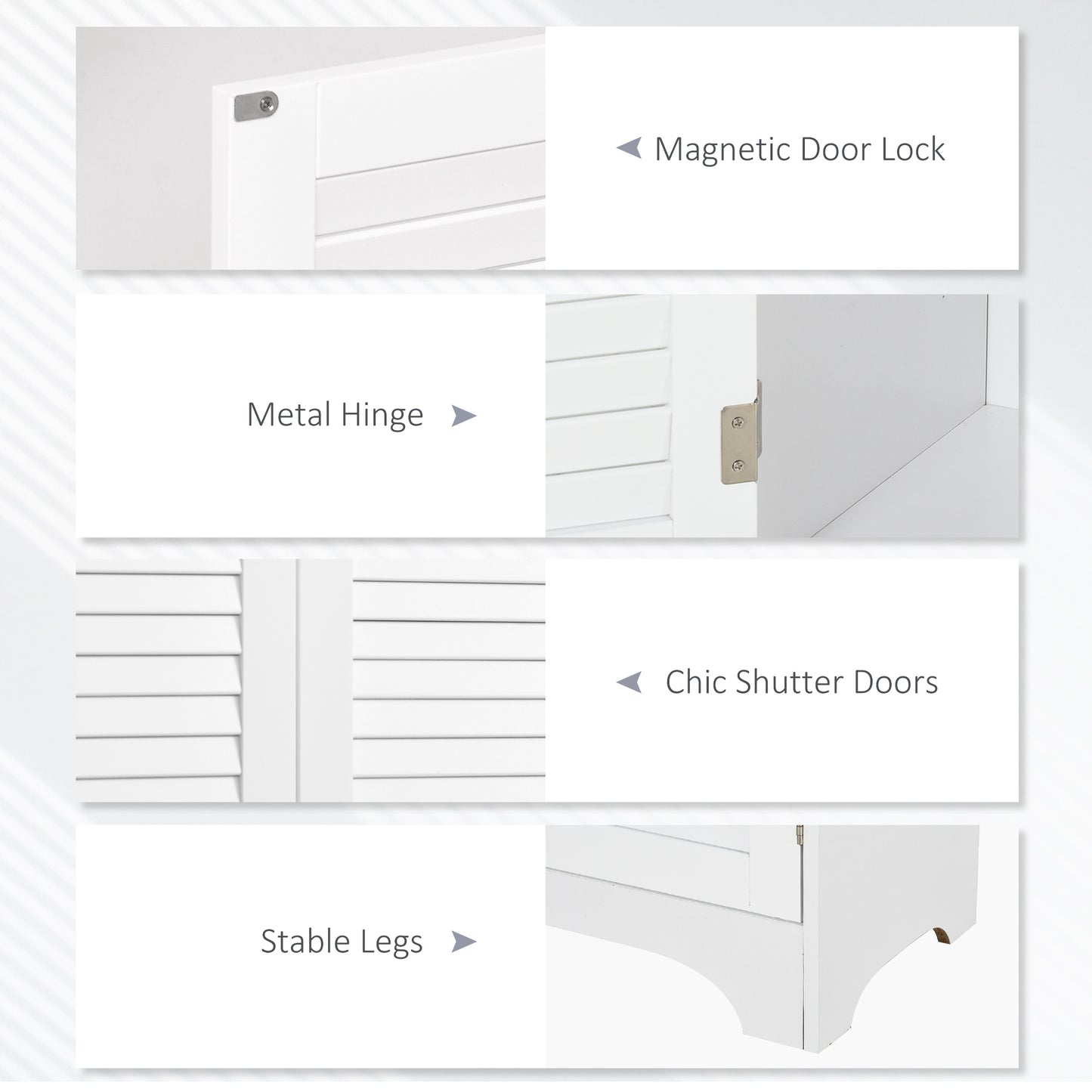 Vihave Kafi Tall Freestanding Bathroom Cabinet With Shutter Doors And Raised Base White