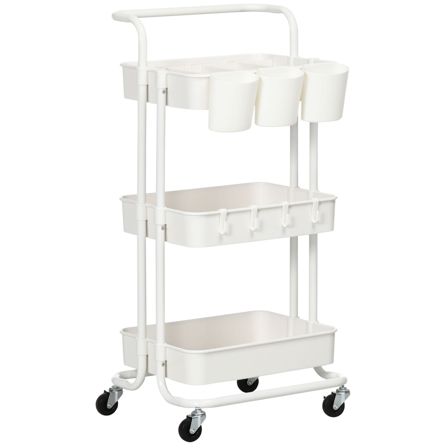 Molole Seba Metal White 3 Tier Home Trolley With Handle And Wheels