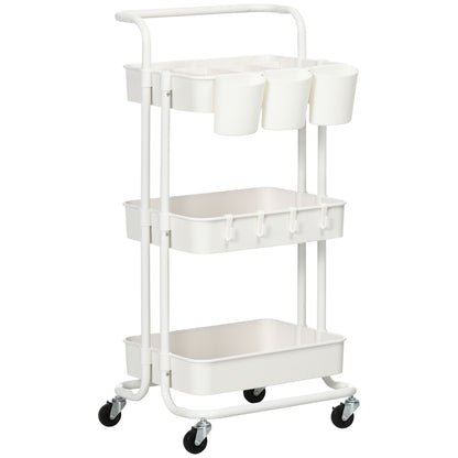 Molole Seba Metal White 3 Tier Home Trolley With Handle And Wheels