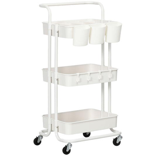 Molole Seba Metal White 3 Tier Home Trolley With Handle And Wheels