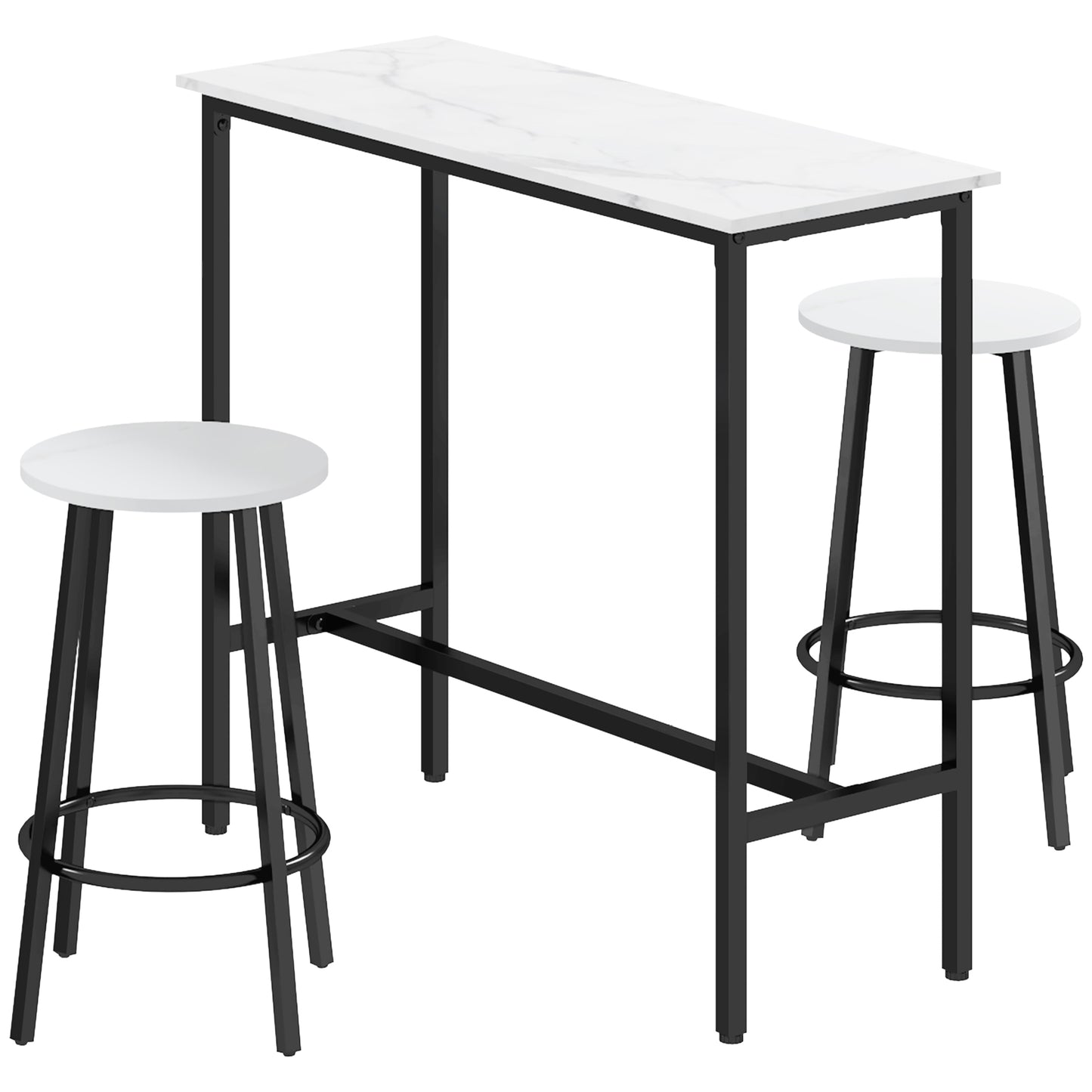Telano Marble Effect White And Black 3 Piece Bar Table And Stool Set