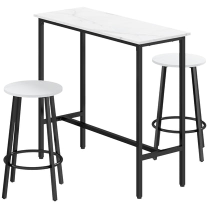 Telano Marble Effect White And Black 3 Piece Bar Table And Stool Set