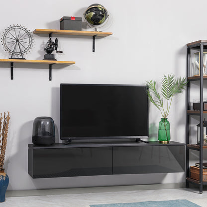 Elkaro High Gloss Grey And Black Floating TV Cabinet With Cupboards For Screens Up To 70 Inches