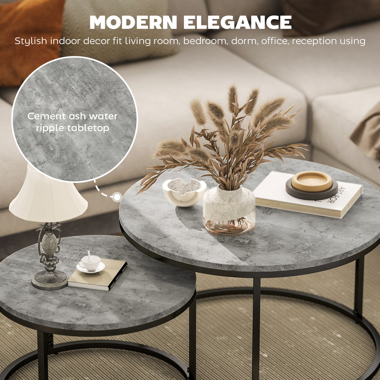 Faline Metal And Wood Grey And Black Set Of 2 Marble Effect Nesting Tables