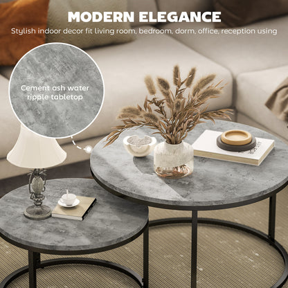 Faline Metal And Wood Grey And Black Set Of 2 Marble Effect Nesting Tables