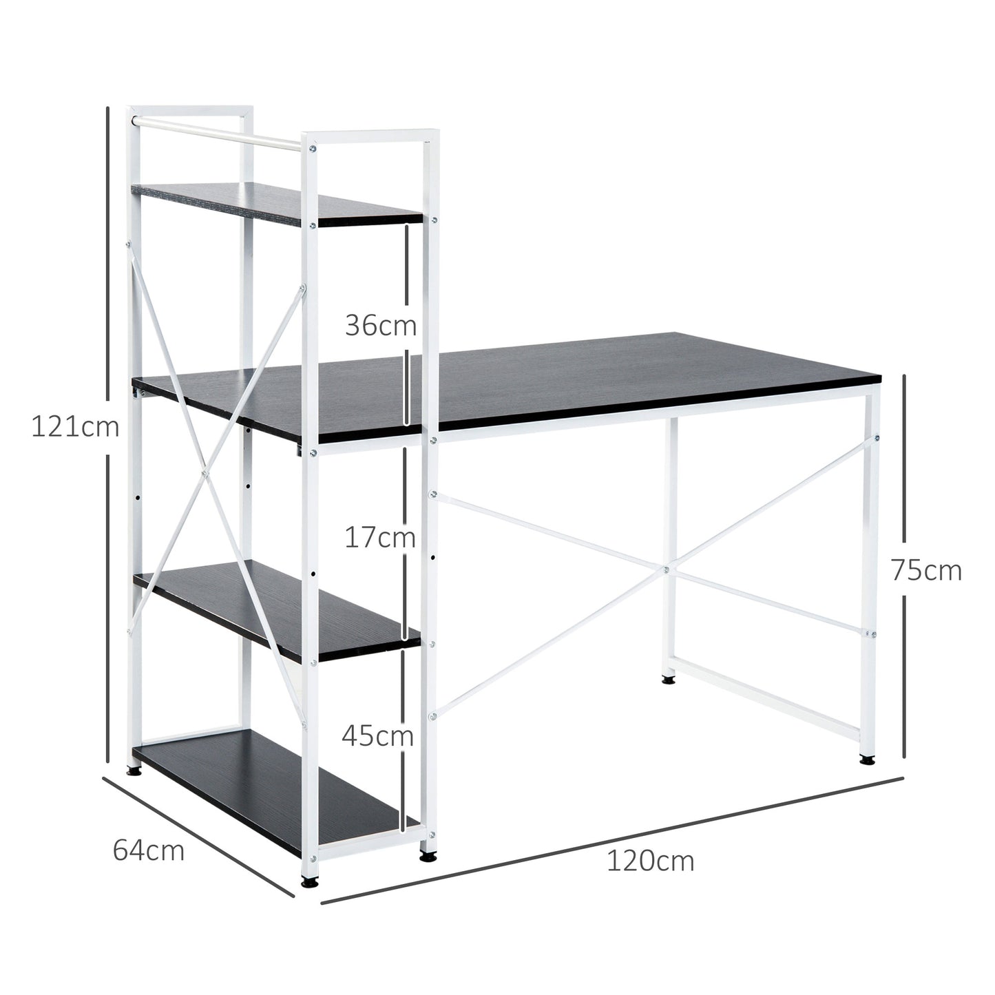 Kecodo 120cm Metal And Wooden Black And White Reversible Industrial Desk With Side Shelving