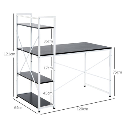 Kecodo 120cm Metal And Wooden Black And White Reversible Industrial Desk With Side Shelving