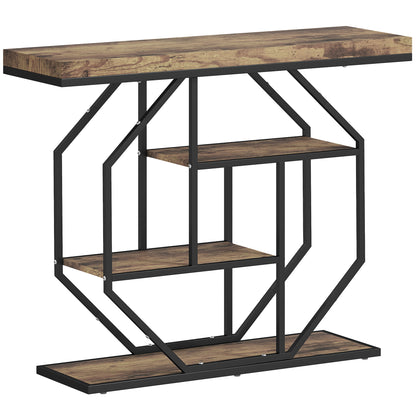 Reello Metal And Wooden Rustic Brown 4 Tier Industrial Console Table
