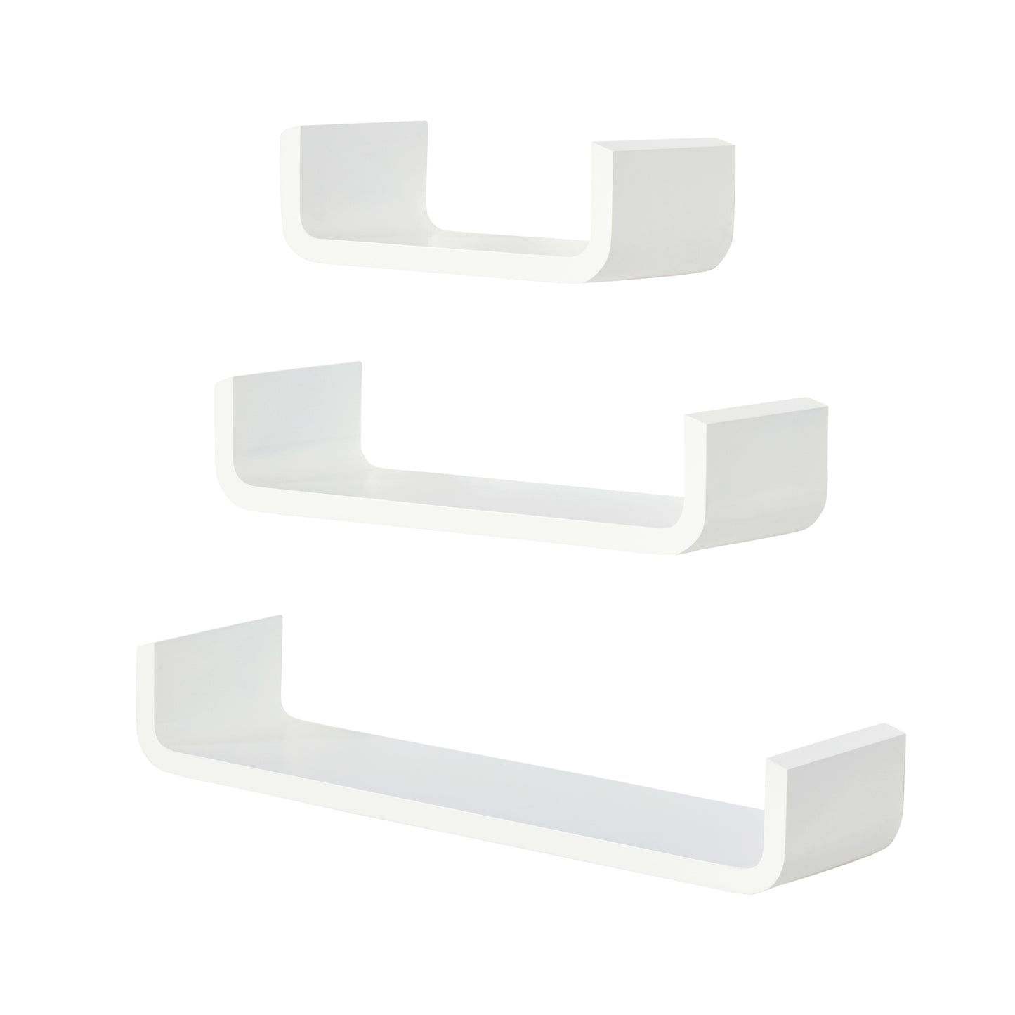 Rasudi Wood White Set Of 3 Floating Wall Shelves With Hidden Mounting