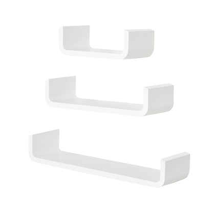 Rasudi Wood White Set Of 3 Floating Wall Shelves With Hidden Mounting