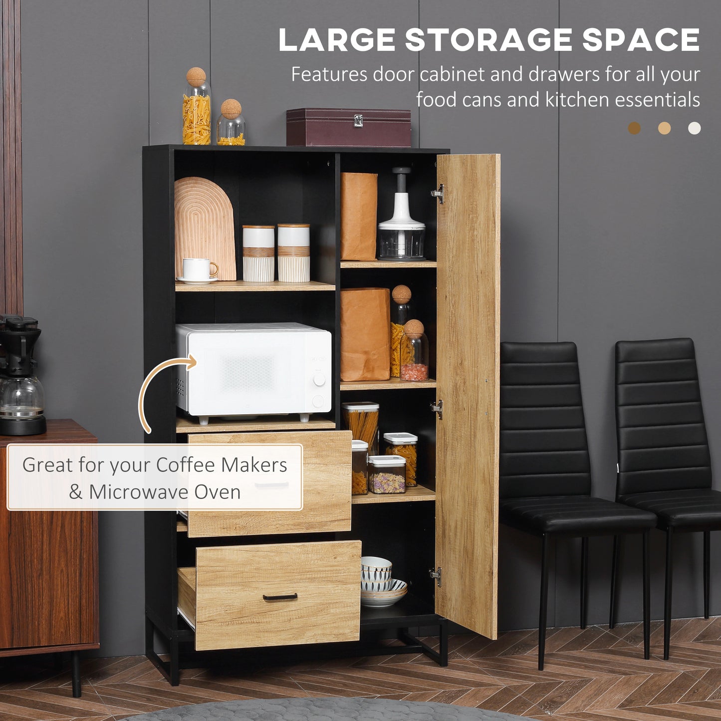 Halefi 160cm Wooden White Tall Kitchen Pantry Cabinet Adjustable Shelves Drawers And Door