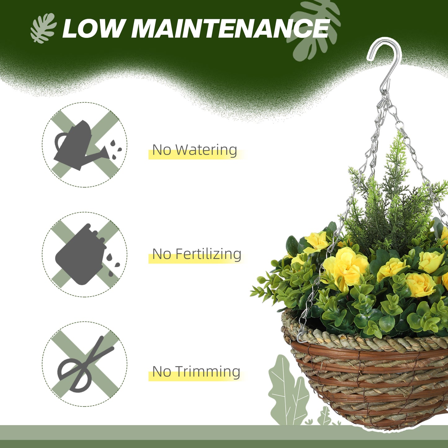 Lema Set Of 2 Artificial Lisianthus Hanging Flower Pots In Yellow And Green