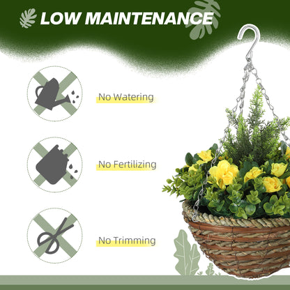 Lema Set Of 2 Artificial Lisianthus Hanging Flower Pots In Yellow And Green