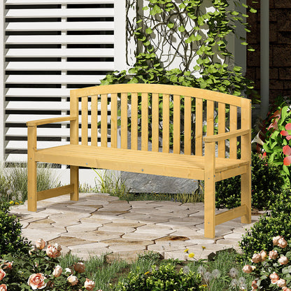 Tola 143cm Natural Wood 2 Seater Garden Bench With Armrests Slatted Frame