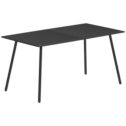Haba Steel Black Rectangular Outdoor Dining Table With Slatted Top For 6