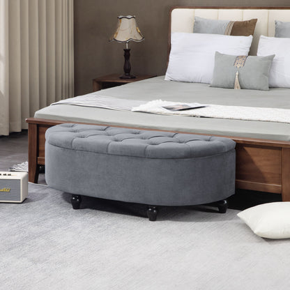 Rafili Velvet Grey Semi Circle Storage Bench With Tufted Seat