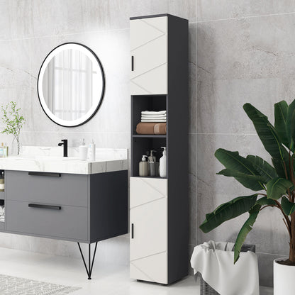 Nomalo Tall Minimalist Bathroom Storage Cabinet With Line Embossed Front And Adjustable Shelves Grey