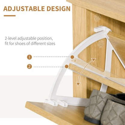 Sato Rilu Wooden Natural Slim Shoe Cabinet With 2 Flip Drawers For 12 Pairs
