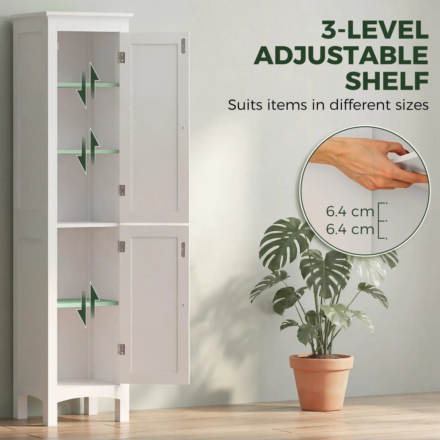 Barila 160cm Slim Tall Bathroom Storage Cabinet With Adjustable Shelves And Double Doors White