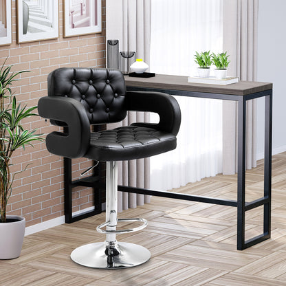 Rina Faux Leather Black Adjustable Swivel Bar Stool With Armrests And Footrest