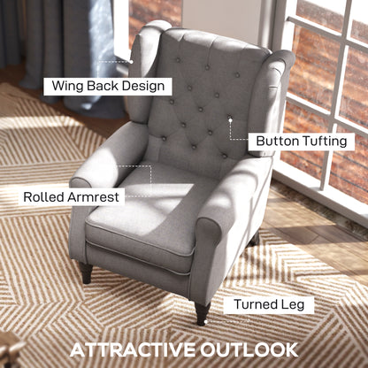Diveco Fabric Grey Wingback Accent Chair With Button Tufting And Wooden Frame