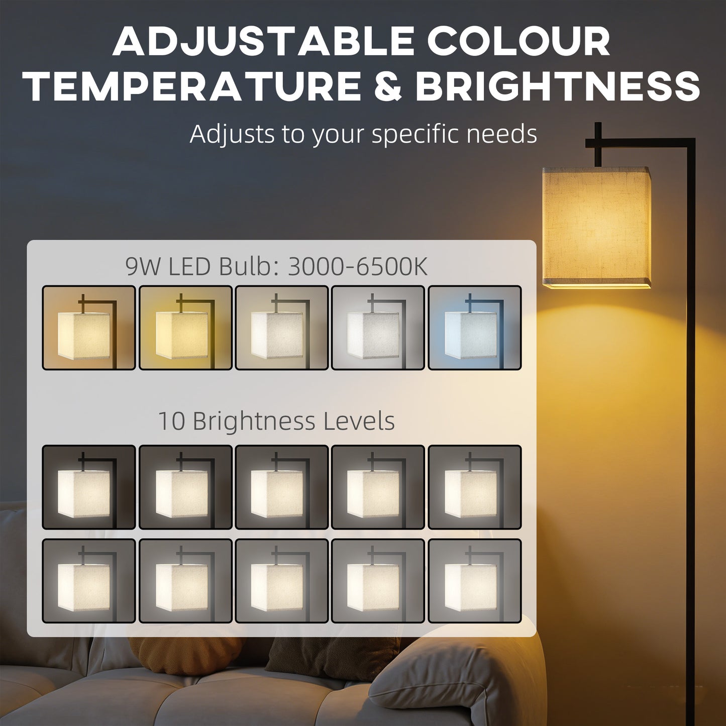 Mito Metal Black Tall LED Floor Lamp With Adjustable Colour TemFauxrature Remote And Foot Switch