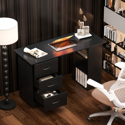 Tonosa 120cm Wooden Black Study Desk With 3 Shelves And 3 Drawers
