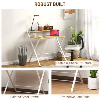 Lune 86cm Maple Wood Effect Folding Desk With 2 Tier Storage Shelves
