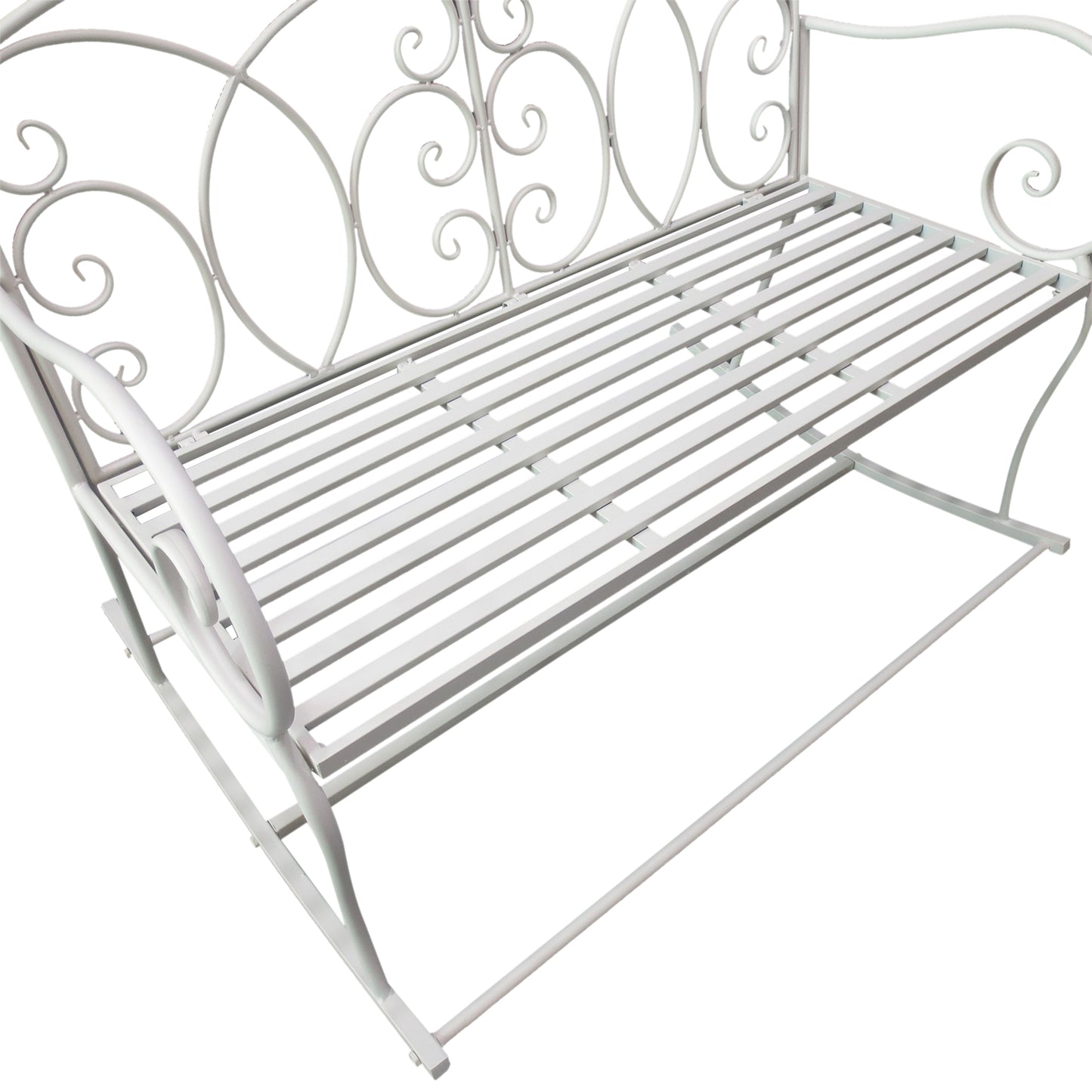 Yomino Steel White 2 Seater Outdoor Rocking Garden Bench With Decorative Backrest