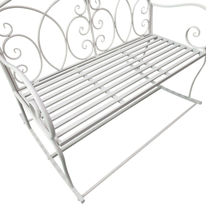 Yomino Steel White 2 Seater Outdoor Rocking Garden Bench With Decorative Backrest