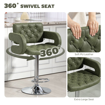 Dovetti Green Faux Leather H8 Adjustable Swivel Bar Stool With Arm Support