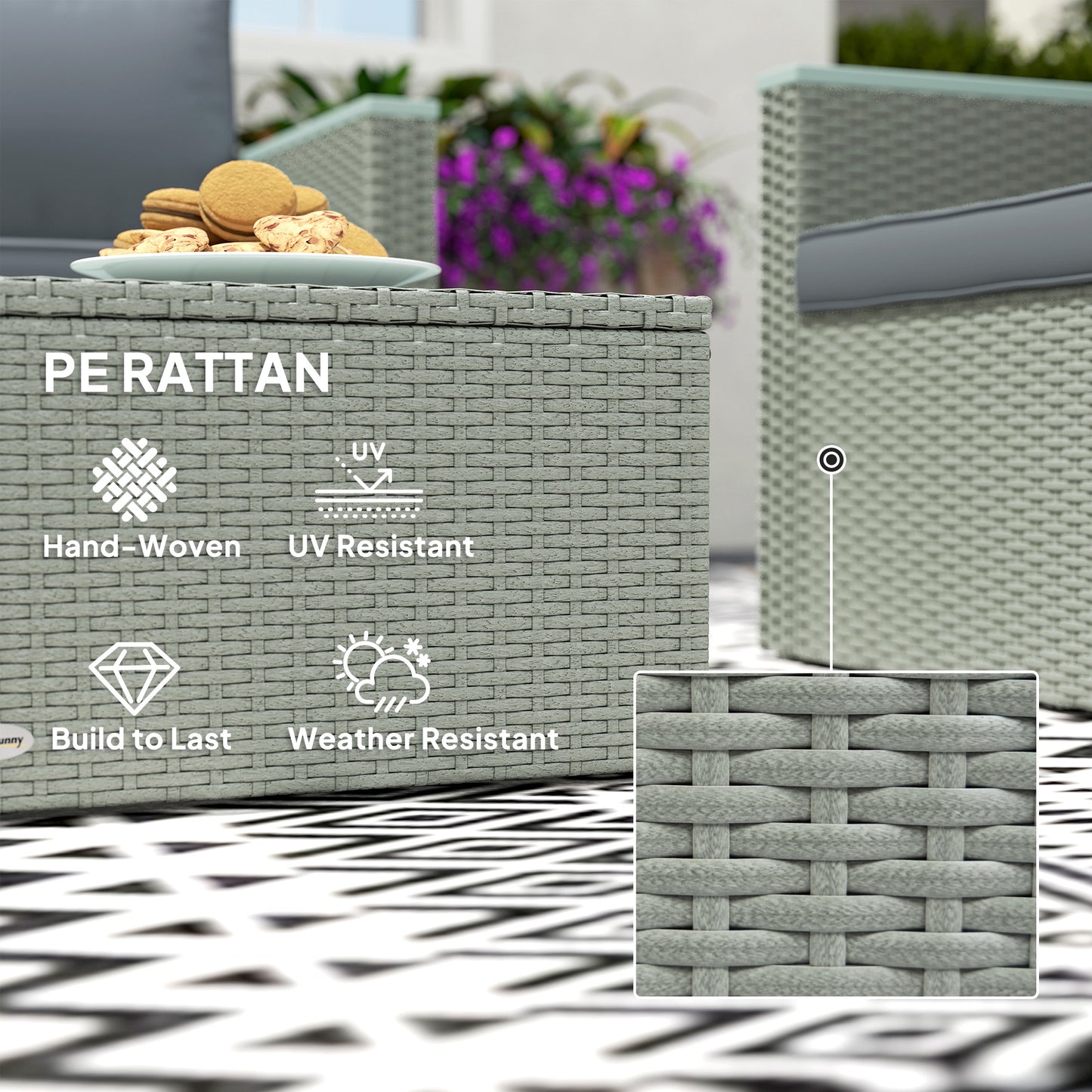 Zisupa Rattan Grey 4 Seater Outdoor Garden Sofa Set With Coffee Table