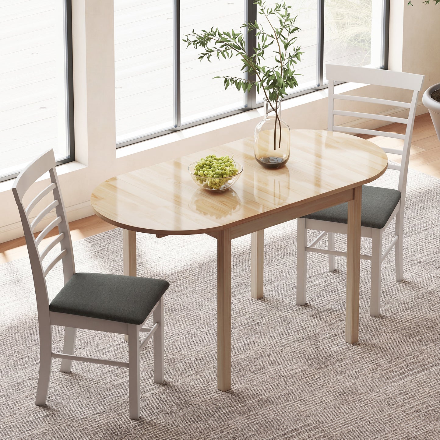 Fico Solid Wood Natural Drop Leaf Dining Table Seating 4 To 6