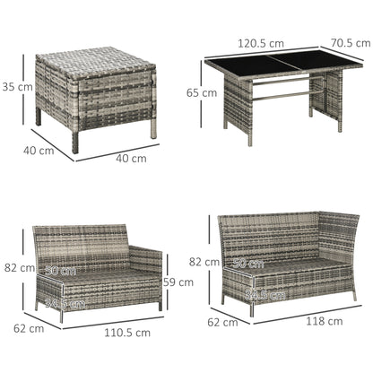 Tasu Rattan Orange And Grey 7 Seater Outdoor Sofa Set With Cushions And Glass Tables