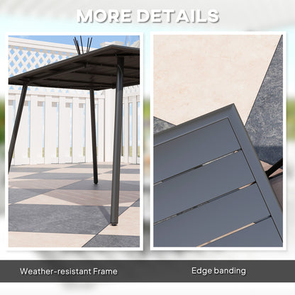 Haba Steel Black Rectangular Outdoor Dining Table With Slatted Top For 6
