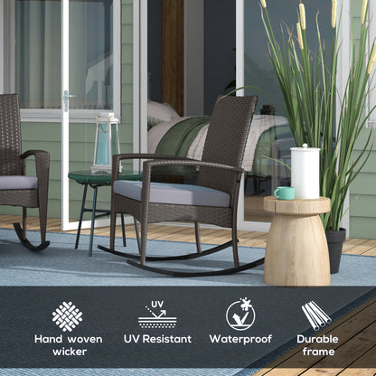 Lora Set Of 2 Grey Rattan Outdoor Garden Rocking Chairs With Cushions